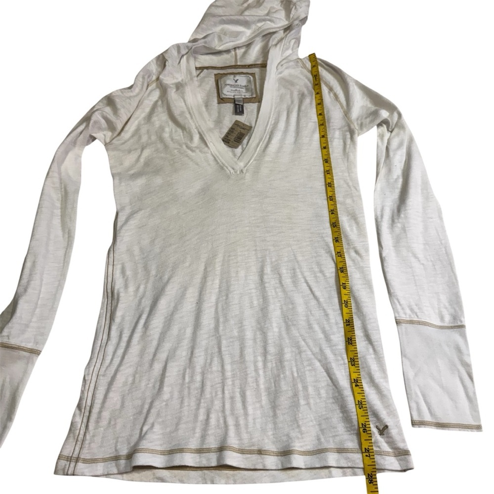 American Eagle White with a Beige Trim Hoodie Size Medium V Neck Long Sleeve NWT - Picture 8 of 11